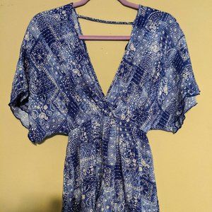 Blue and white romper